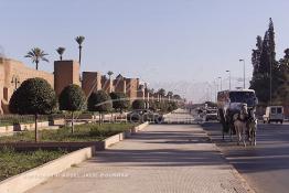 Image du Maroc Professionnelle de  Les remparts de Marrakech sont construits entièrement en pisé selon une technique séculaire par l'Almoravide Ali Ben Youssef au début de XIIème siècle pour se protéger des attaques extérieures. cette muraille s' étend sur dix-neuf kilomètres et atteint par endroit près de huit mètres de hauteur, le 25 Janvier 2002. (Photo / Abdeljalil Bounhar) 